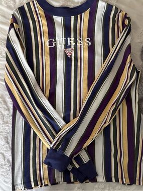 Guess Vertical Stripe Polo in Purple, Navy & Mustard
MENS small